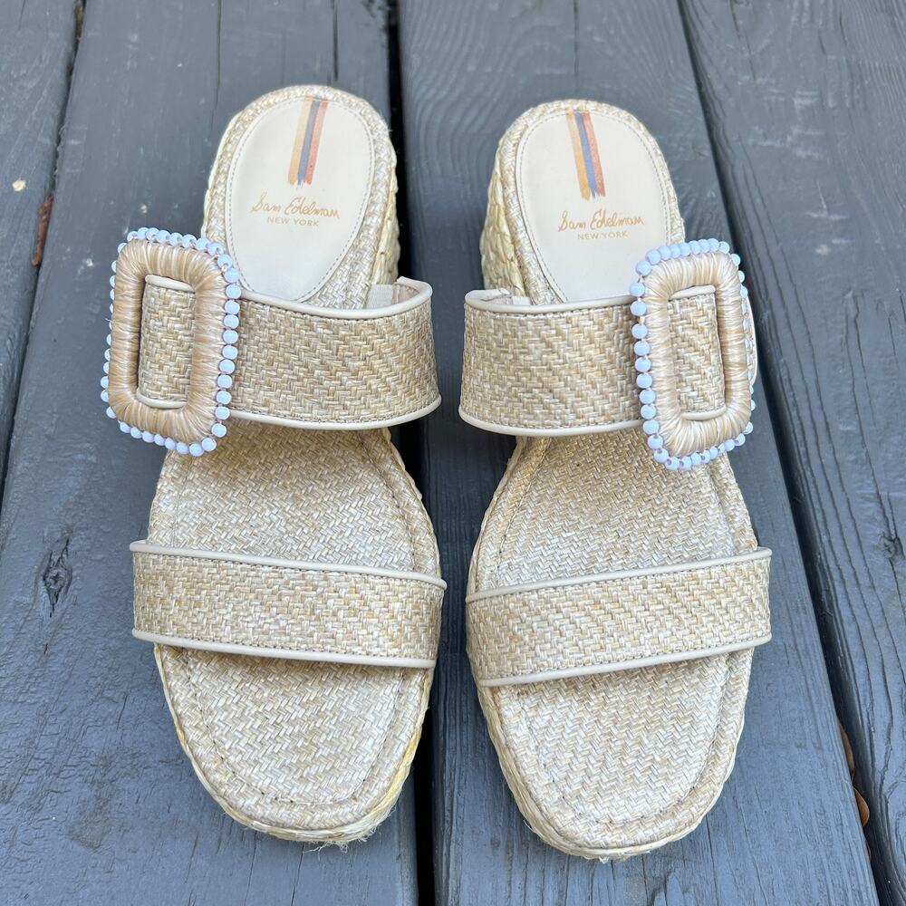 Sam Edelman Chase Platform Sandals Espadrille Raffia Buckle 2.5" heel 9